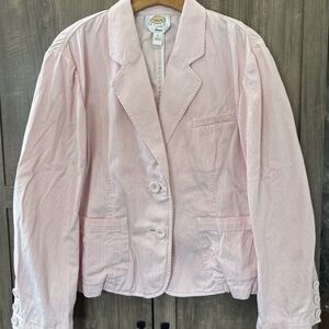 Talbots 16P Vintage Blazer Jacket Seersucker pink White Stripes Stretch
